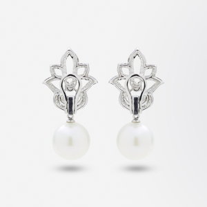18kt White Gold, Diamond, and South Sea Pearl Earrings