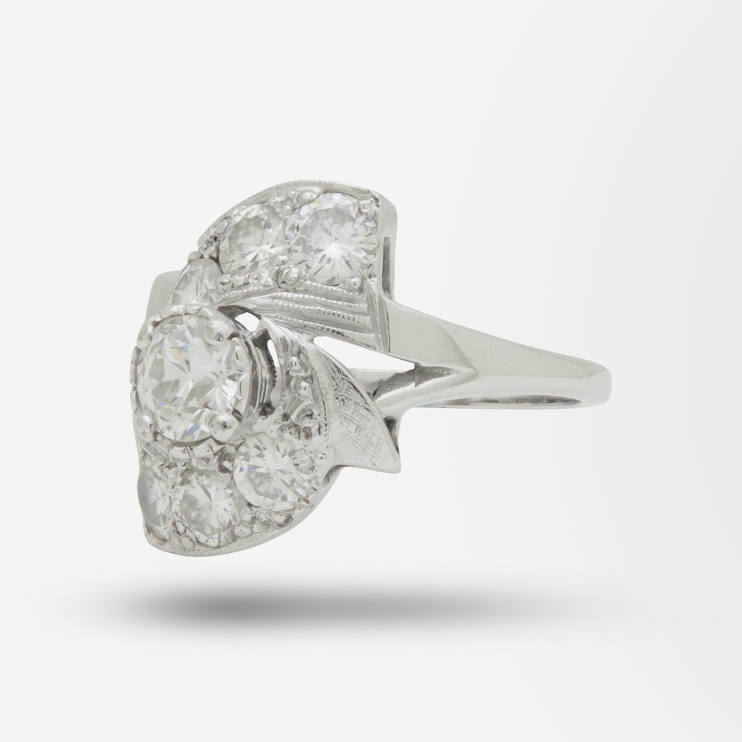 Late Art Deco, 14kt White Gold and Diamond Ring