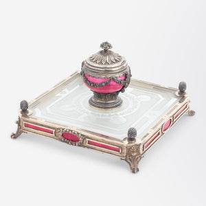 Important French Silver & Guilloche Enamel Inkwell by Edouard Henry Dreyfous