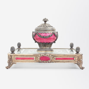 Important French Silver & Guilloche Enamel Inkwell by Edouard Henry Dreyfous