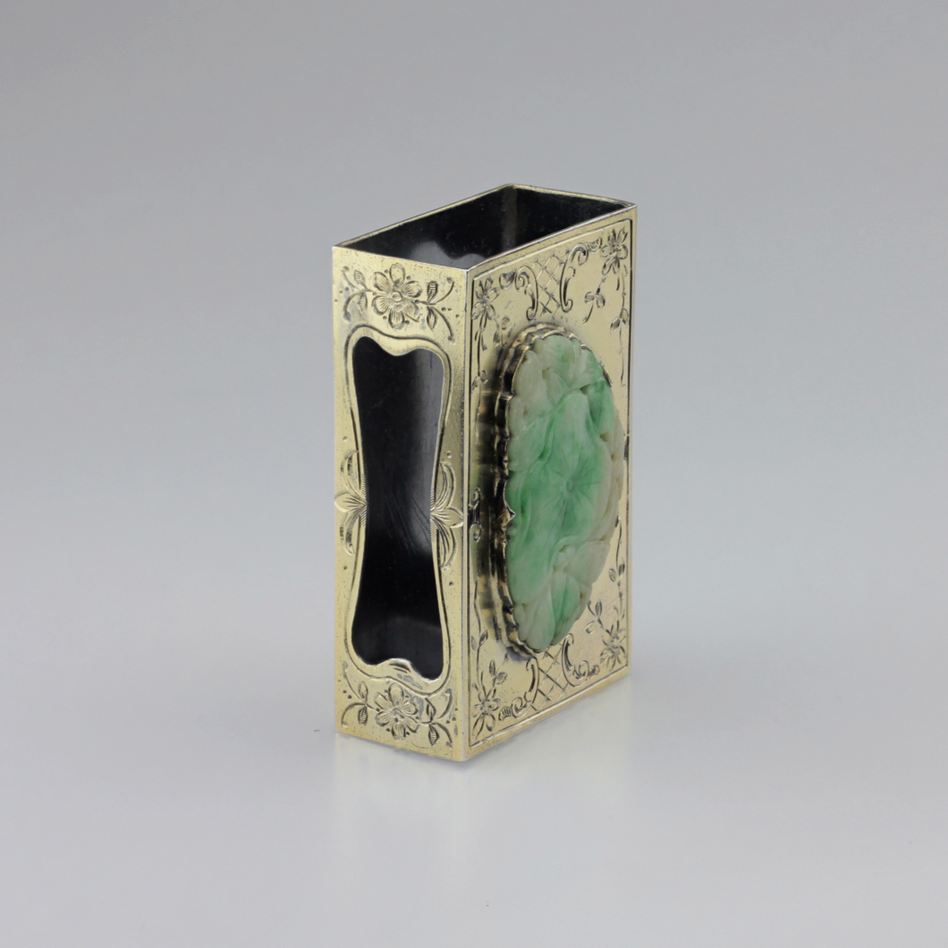 Edward I. Farmer Sterling Silver Matchbox Holder with Jadeite Plaque - The Antique Guild