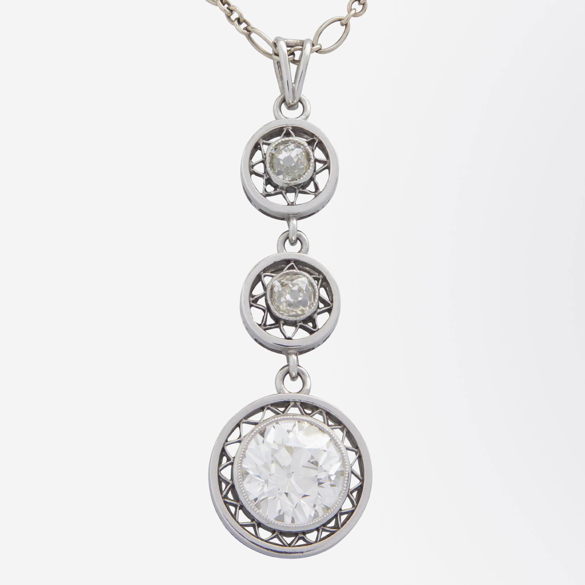 Edwardian, Platinum & Old European Cut Diamond Lavalier Necklace