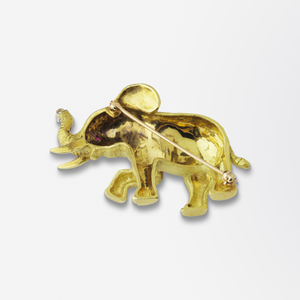 18kt Yellow Gold, Ruby & Diamond Elephant Brooch Pin