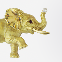 Load image into Gallery viewer, 18kt Yellow Gold, Ruby &amp; Diamond Elephant Brooch Pin