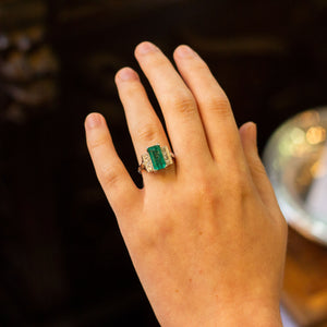 Original Art Deco, Platinum, Emerald, and Diamond Ring
