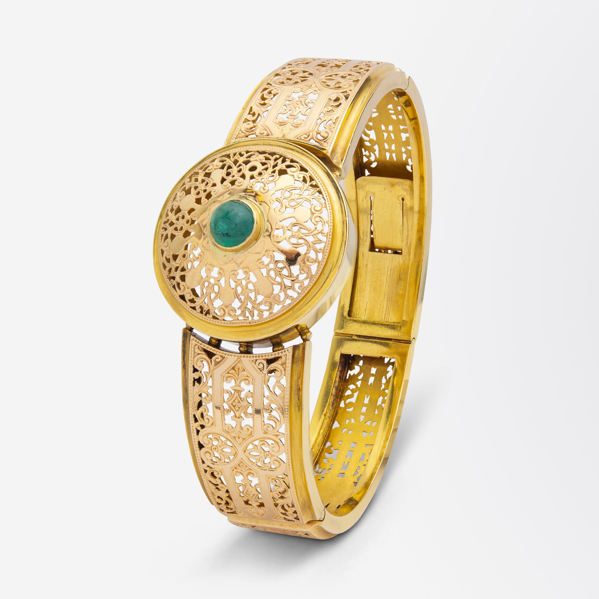 French 18kt Gold and Cabochon Emerald Bangle