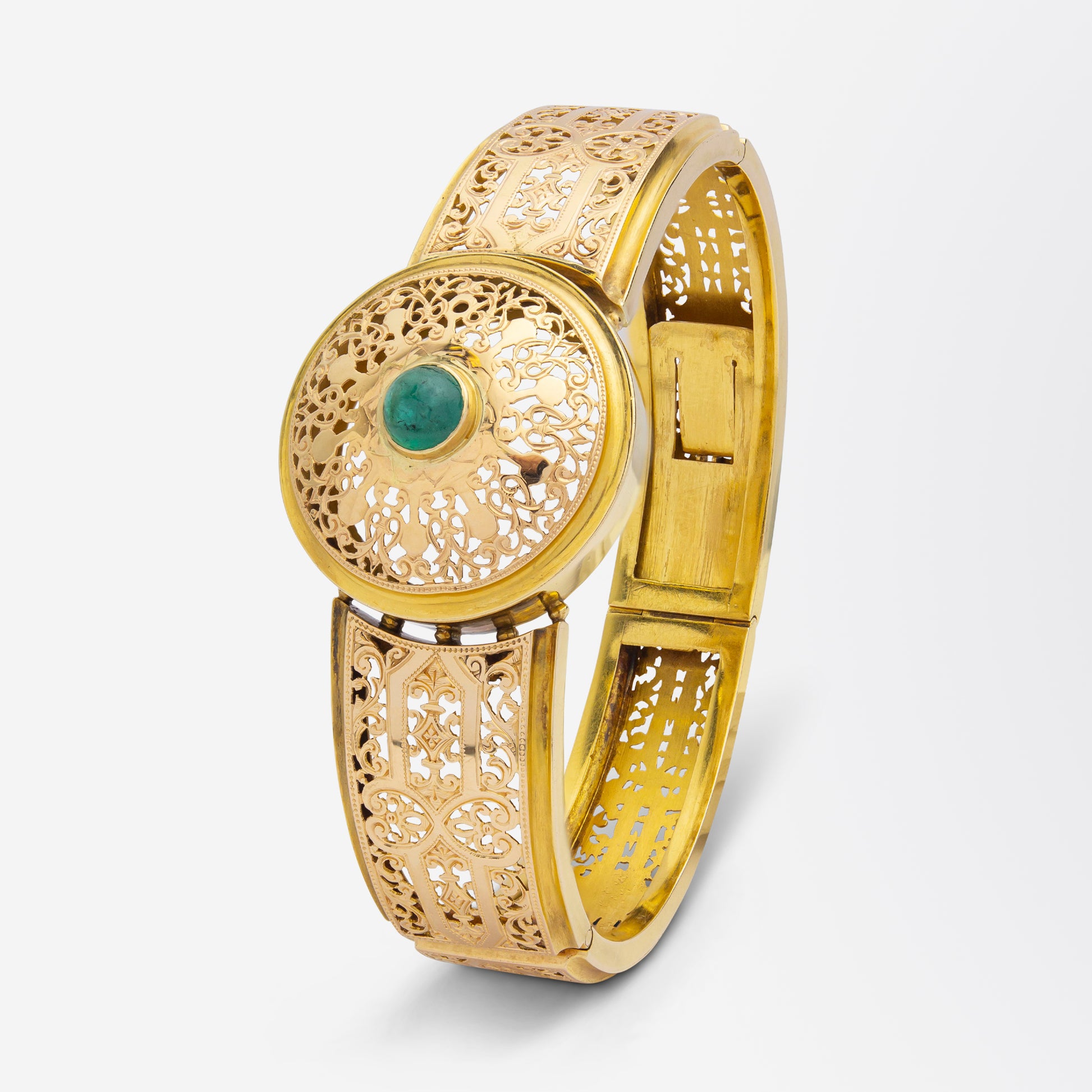 French 18kt Gold and Cabochon Emerald Bangle