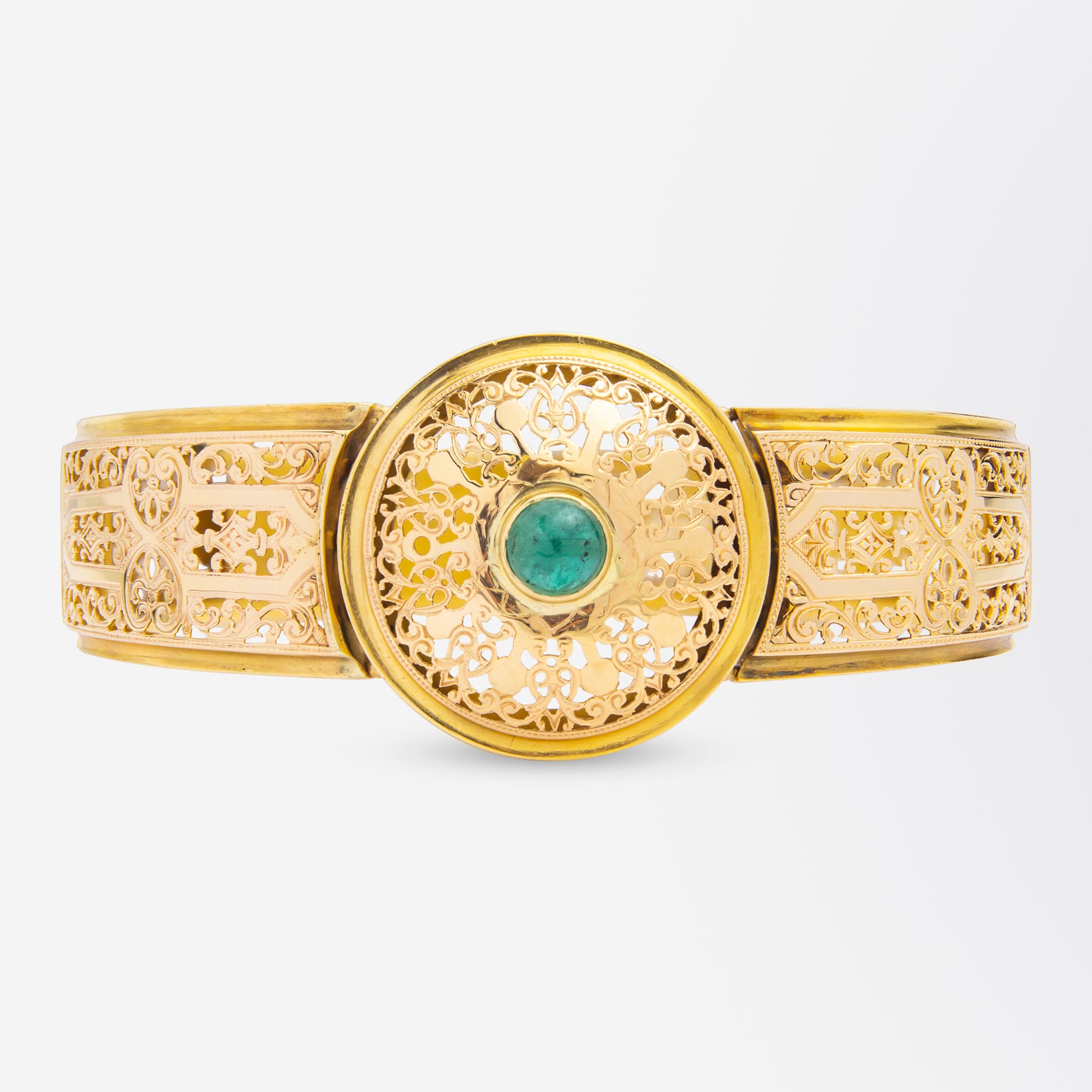 French 18kt Gold and Cabochon Emerald Bangle