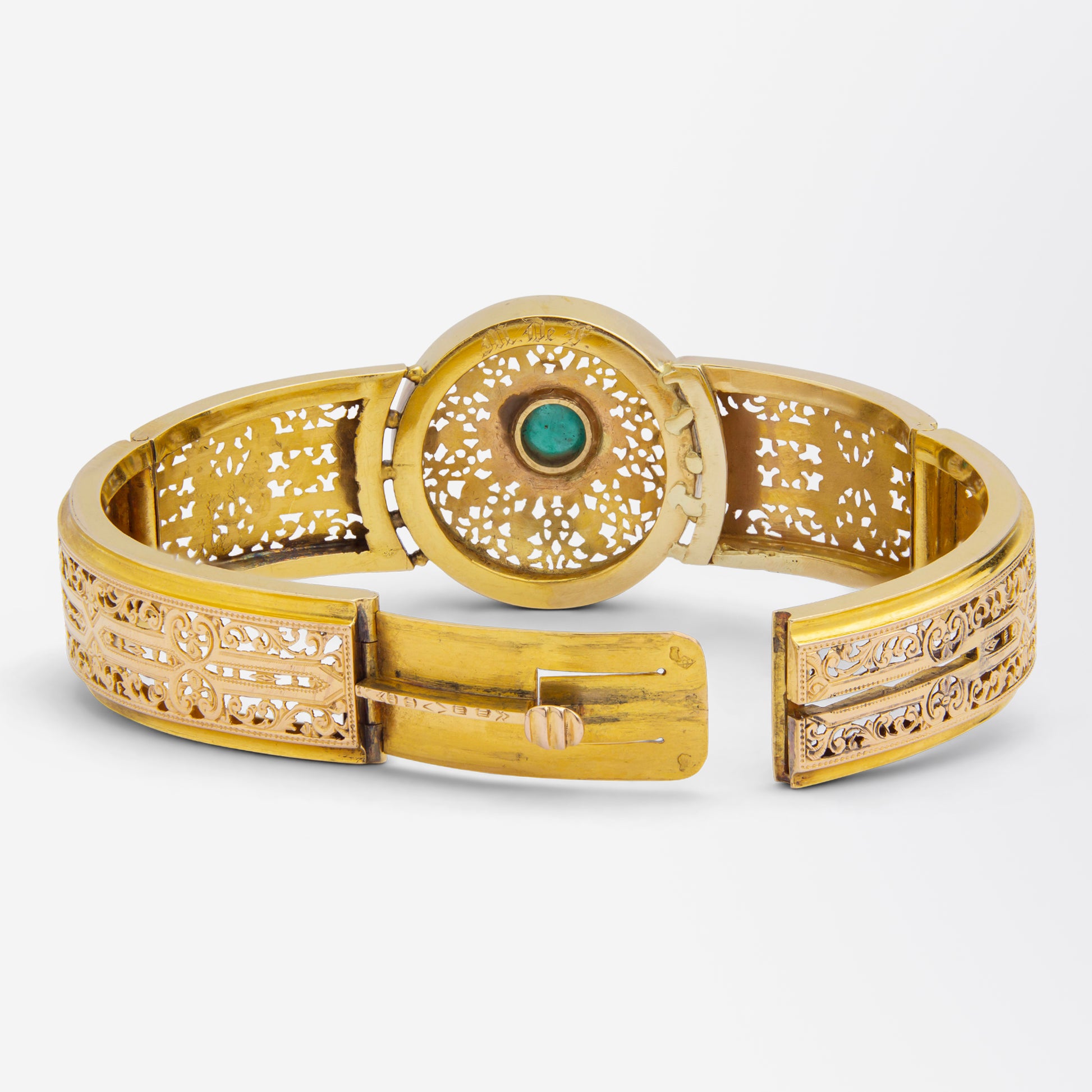 French 18kt Gold and Cabochon Emerald Bangle