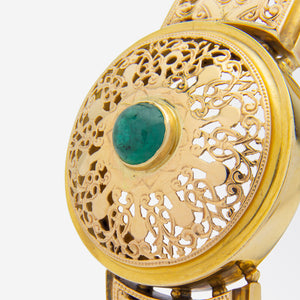 French 18kt Gold and Cabochon Emerald Bangle
