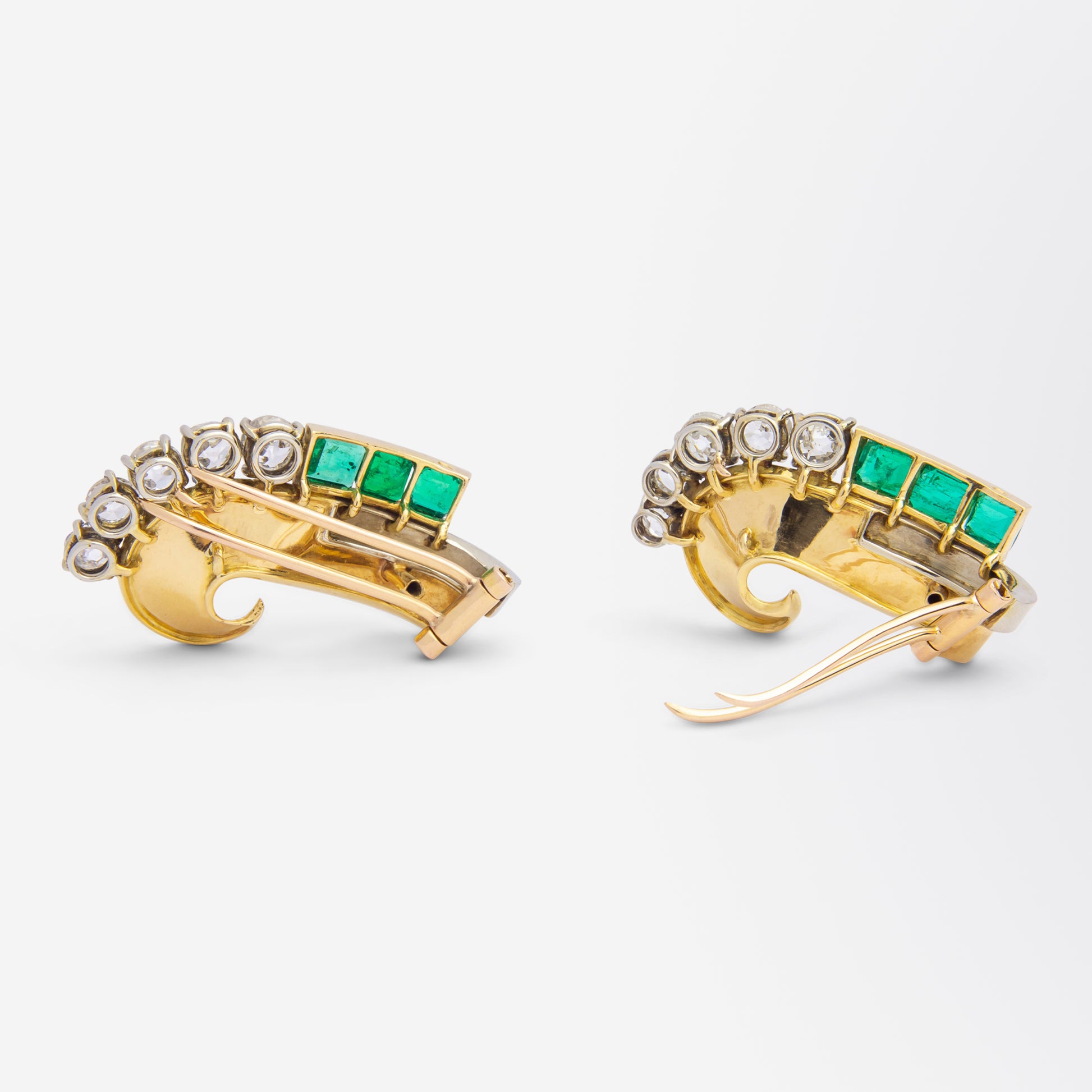 French Art Deco Emerald & Diamond Dress Clip Pair, Possibly by Boucheron