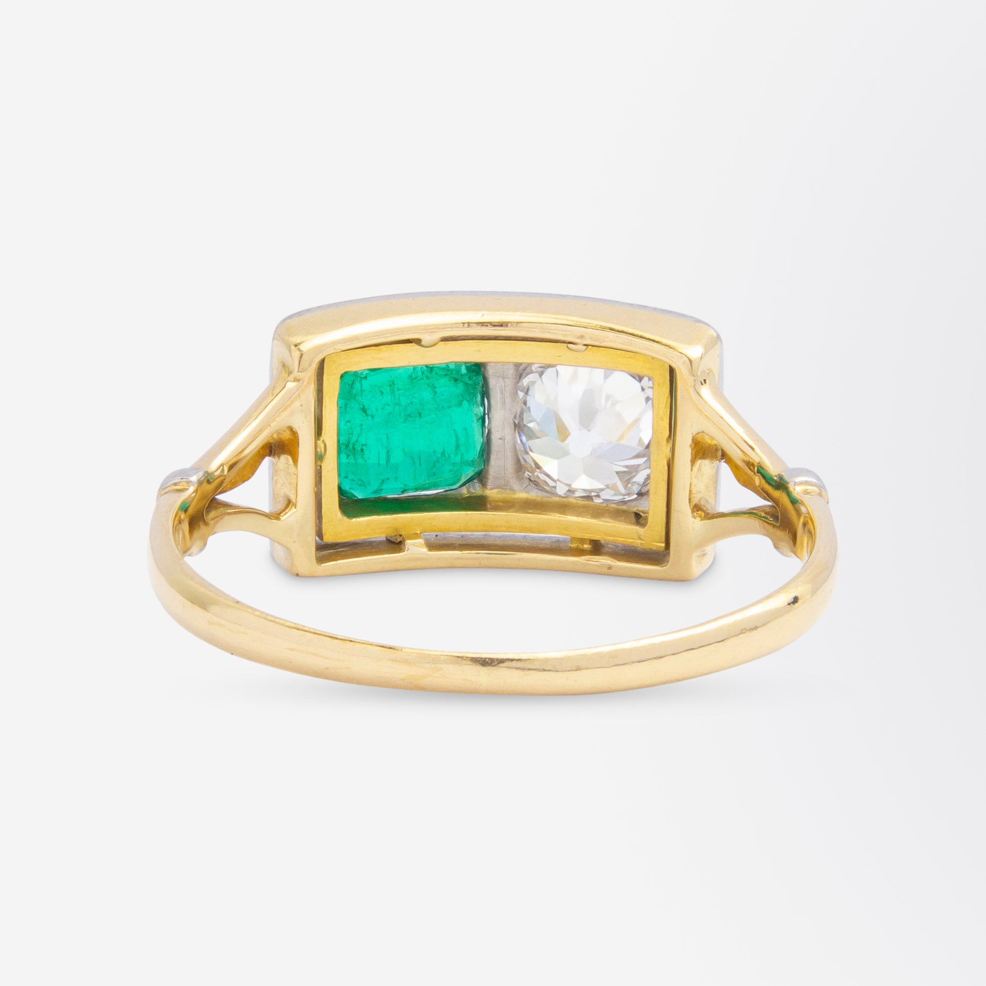 Art Deco Emerald & Diamond 'Toi et Moi' Ring