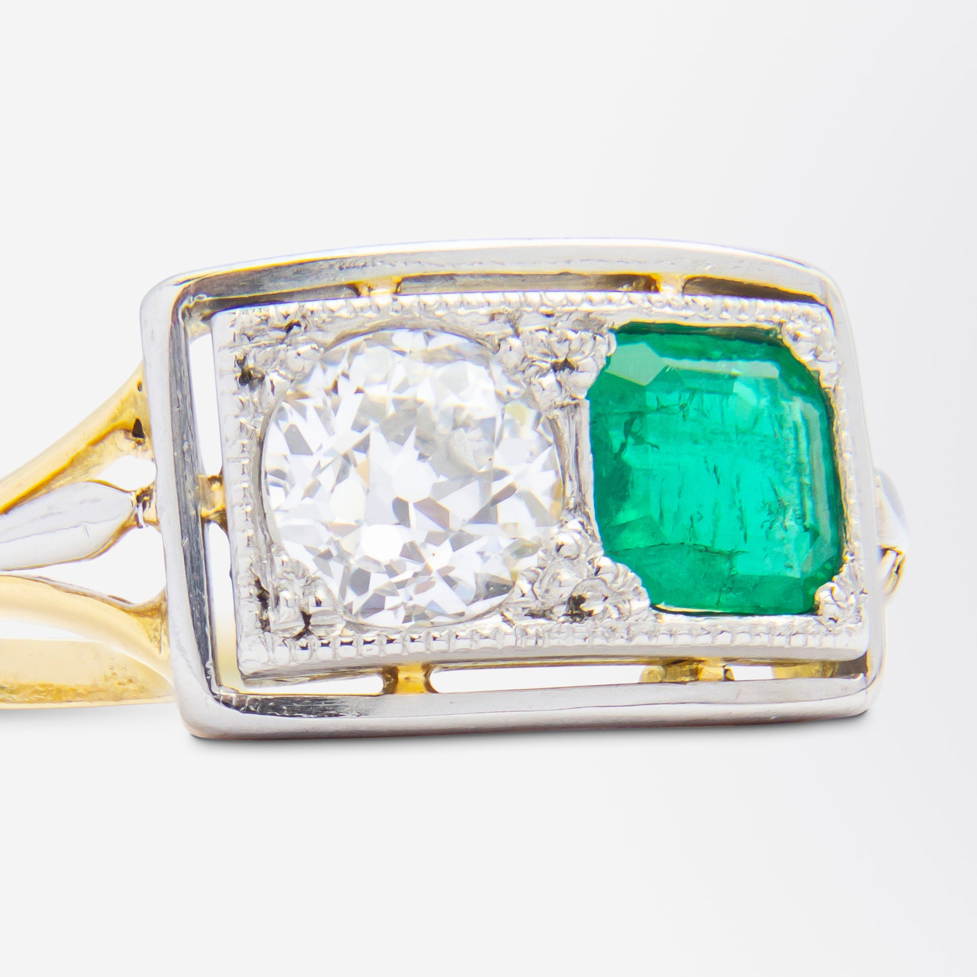 Art Deco Emerald & Diamond 'Toi et Moi' Ring