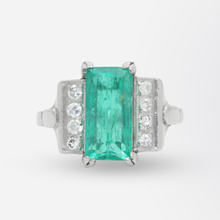 Load image into Gallery viewer, Original Art Deco, Platinum, Emerald, and Diamond Ring
