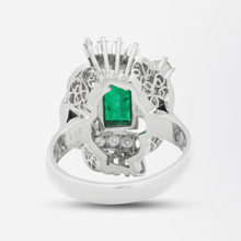 Load image into Gallery viewer, Retro Period, Platinum, Diamond and Emerald Cocktail Ring