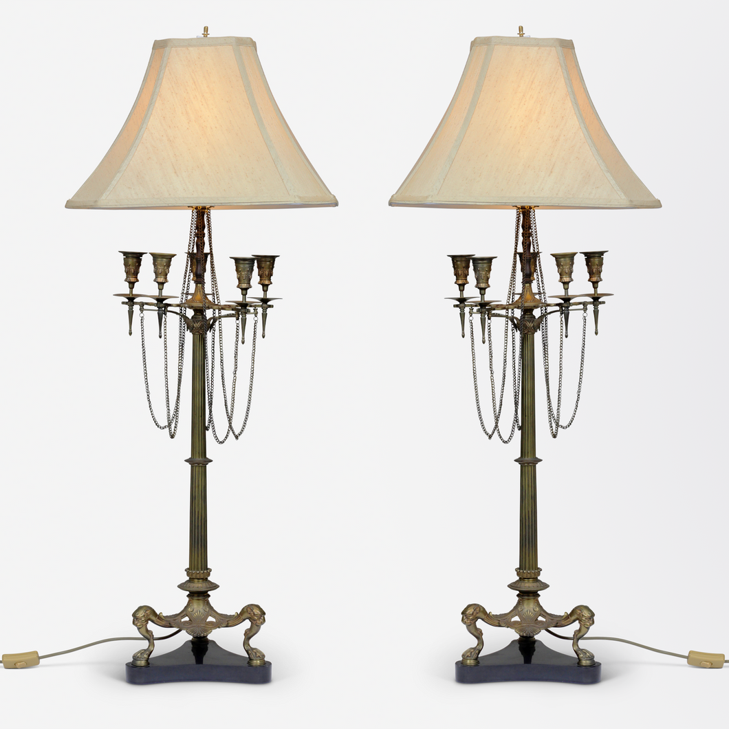 Pair of French Empire Style Candelabra Table Lamps
