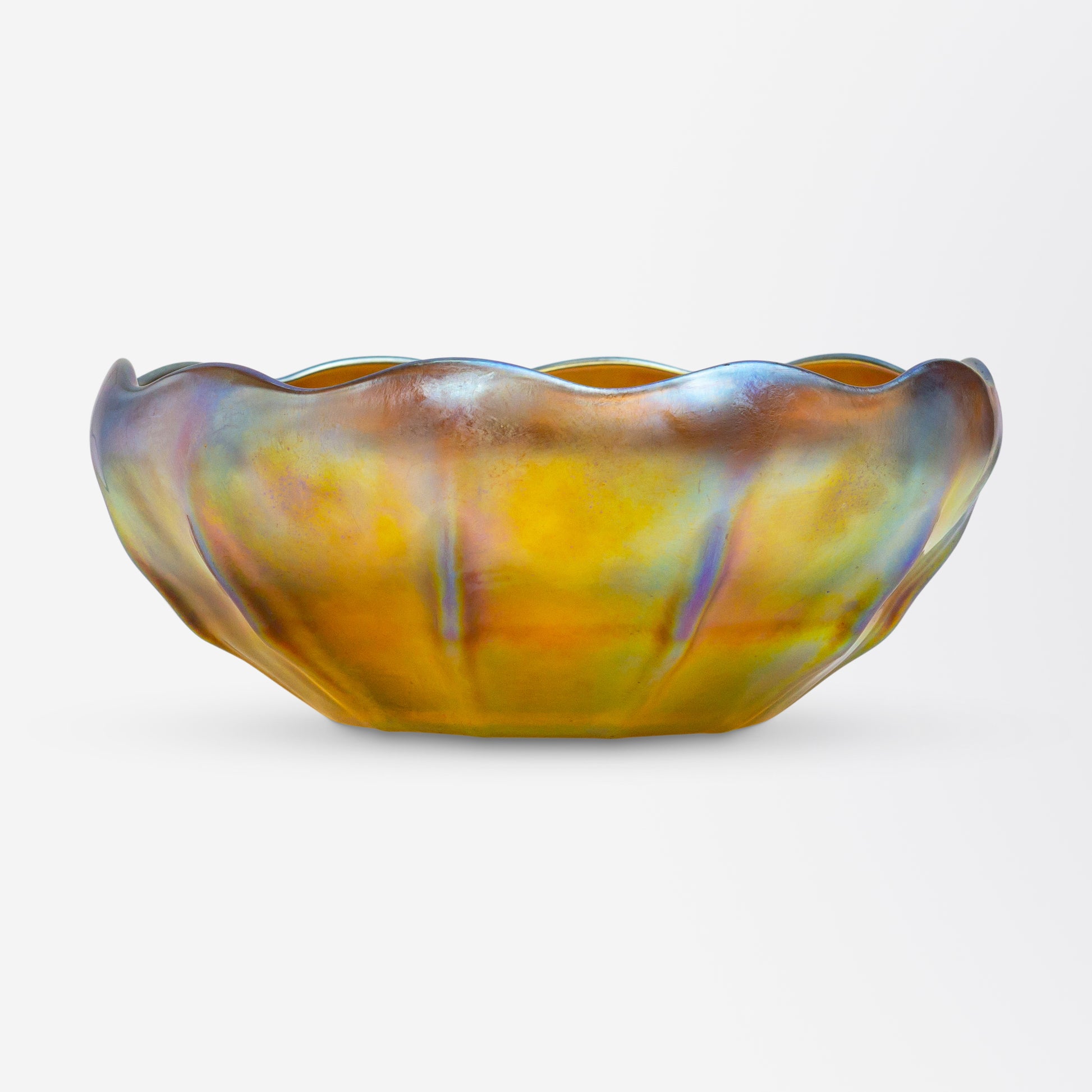 Hand Blown Iridescent Gold Favrile Glass Bowl by Tiffany Studios