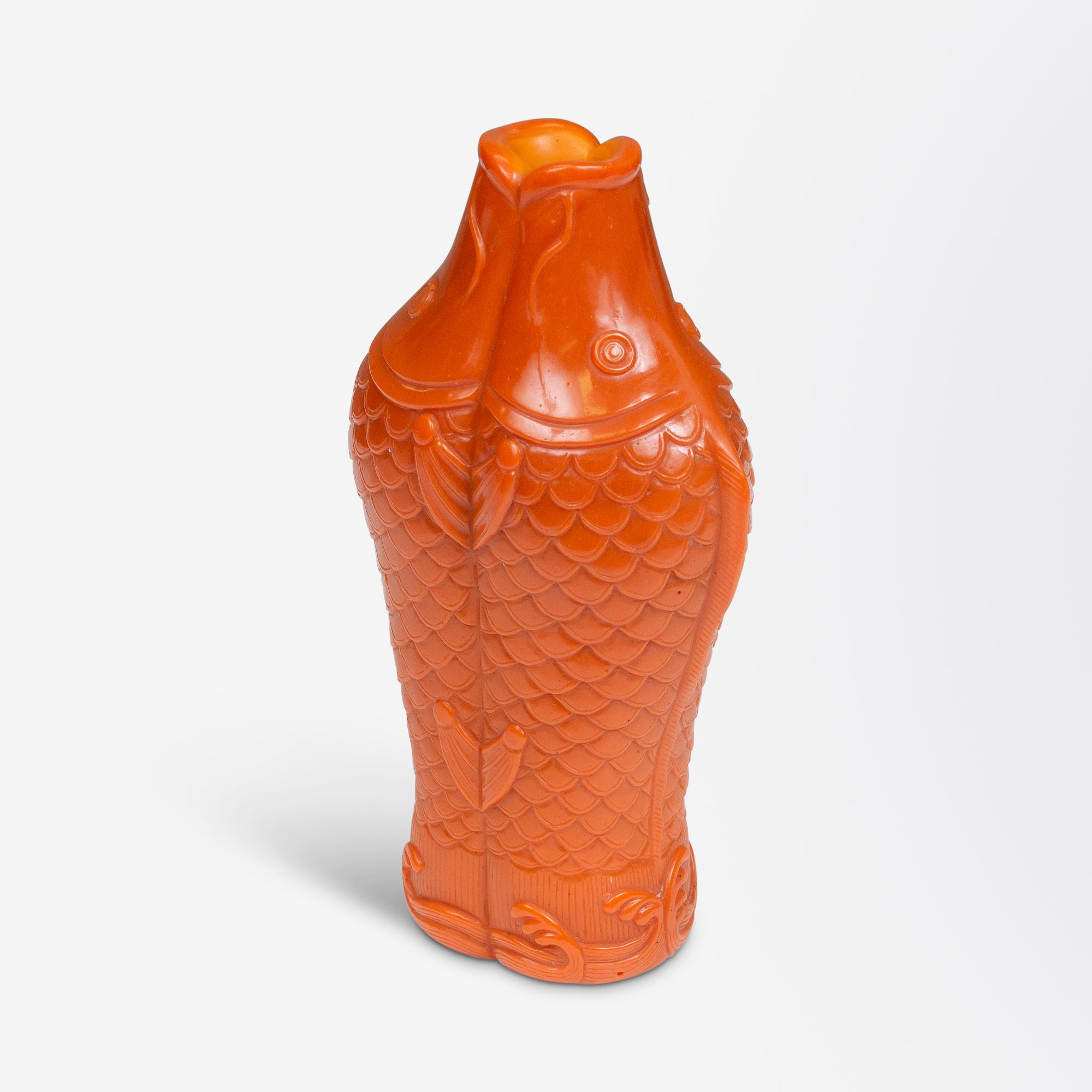 Vase en verre de Pékin à motif orange chinois en forme de poisson