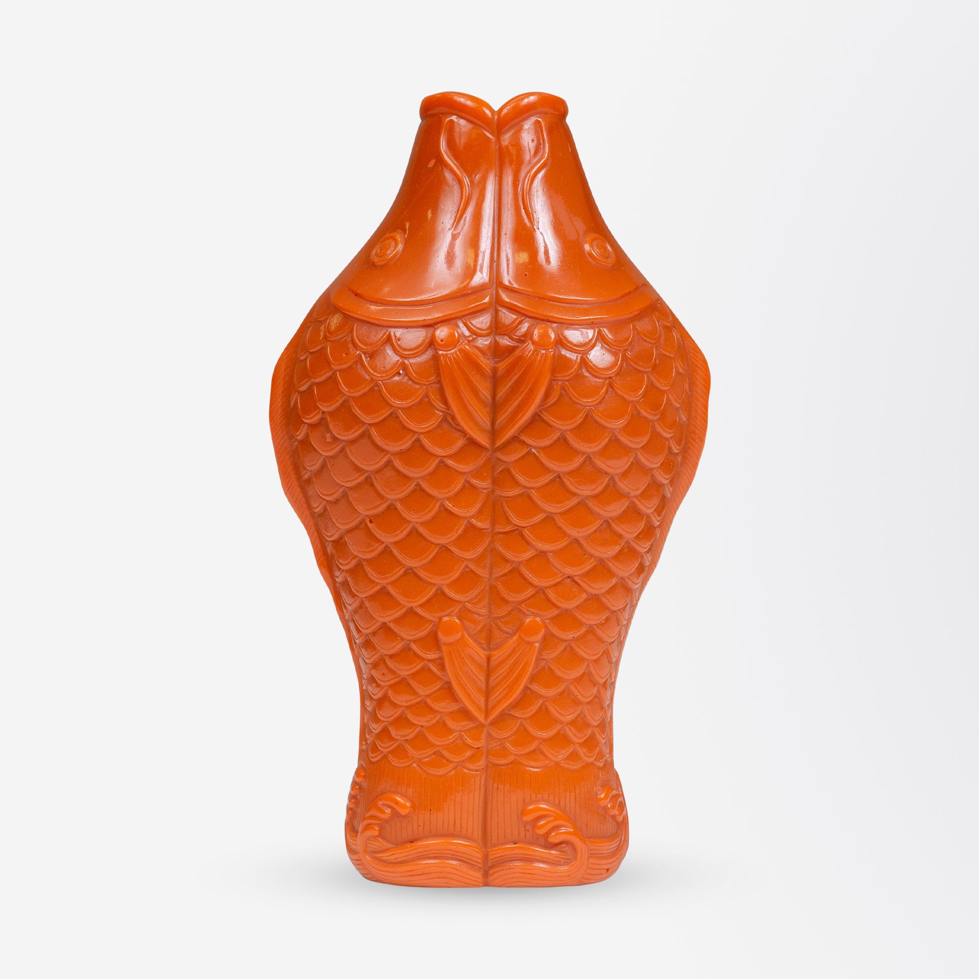 Vase en verre de Pékin à motif orange chinois en forme de poisson