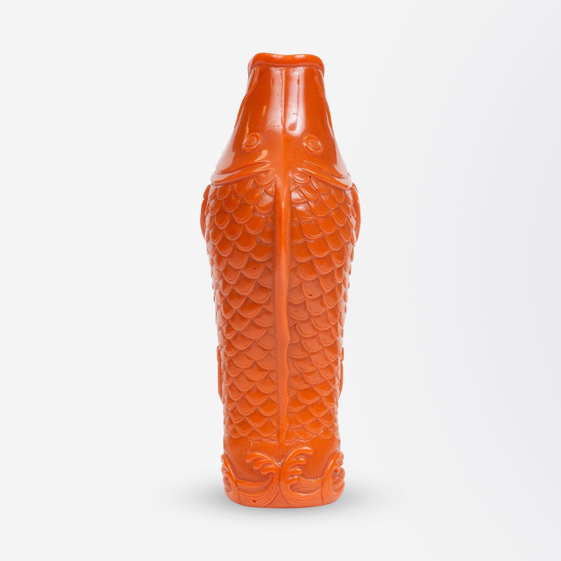 Vase en verre de Pékin à motif orange chinois en forme de poisson