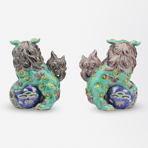 Pair of Japanese Meiji Period Porcelain 'Kutani' Foo Dogs