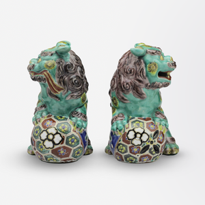 Pair of Japanese Meiji Period Porcelain 'Kutani' Foo Dogs