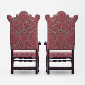 Late 19th Century Dutch Walnut Armchairs Upholstered in Fortuny Fabric