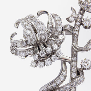 French Convertible Double Clip Diamond Floral Spray Brooch and Ear Clips