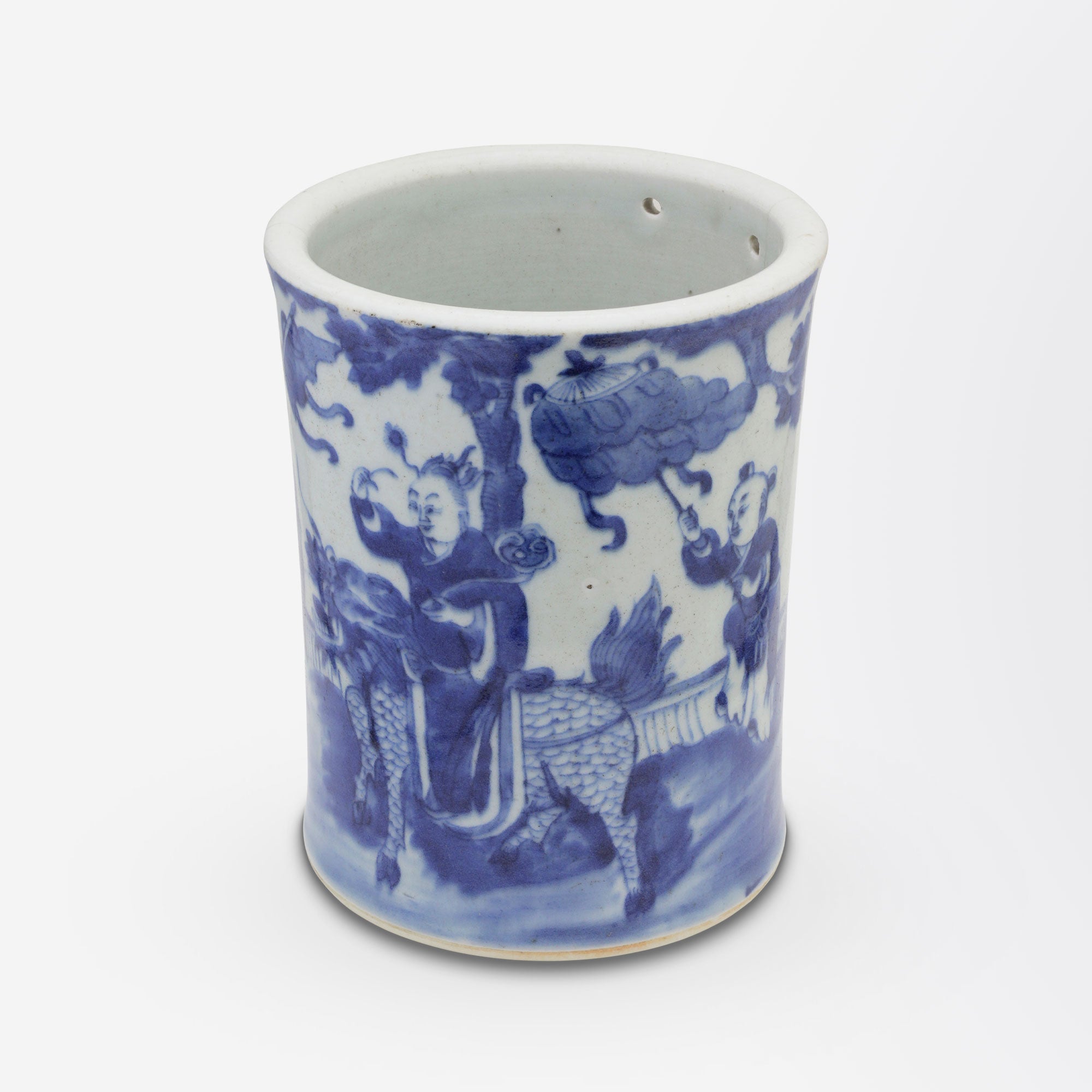 Blue and White Qing Dynasty Brush Pot
