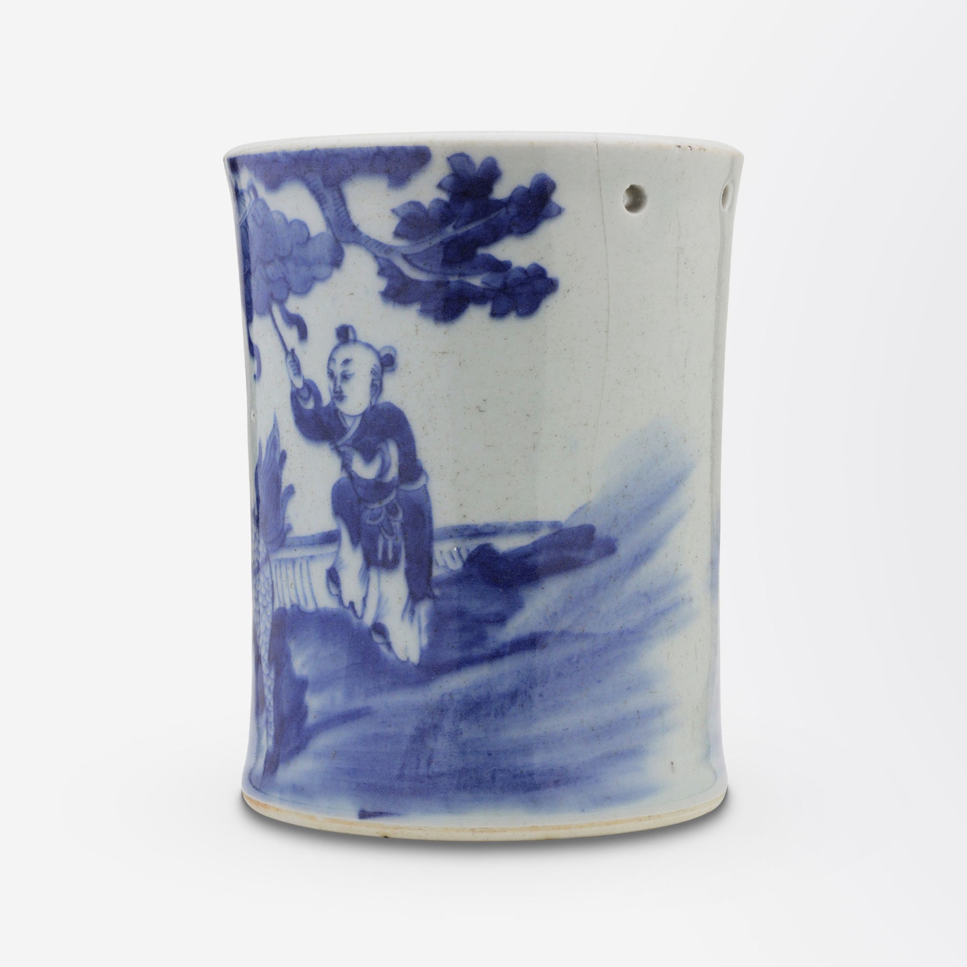 Blue and White Qing Dynasty Brush Pot