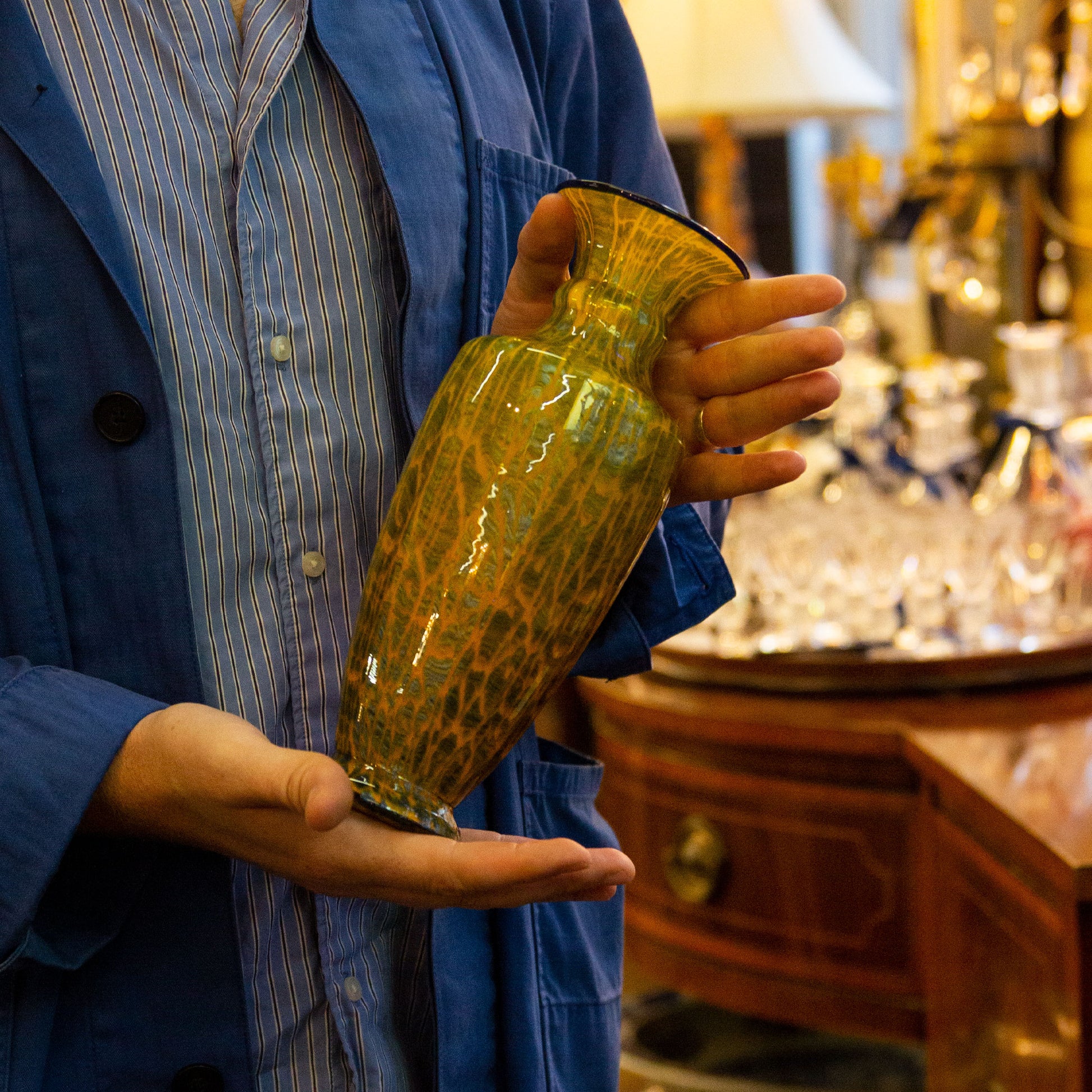 Jugendstil Yellow and Blue Glass Vase by Loetz