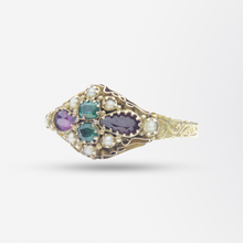 Load image into Gallery viewer, 15kt Gold, Garnet, Green Paste and Seed Pearl Ring
