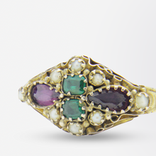 Load image into Gallery viewer, 15kt Gold, Garnet, Green Paste and Seed Pearl Ring