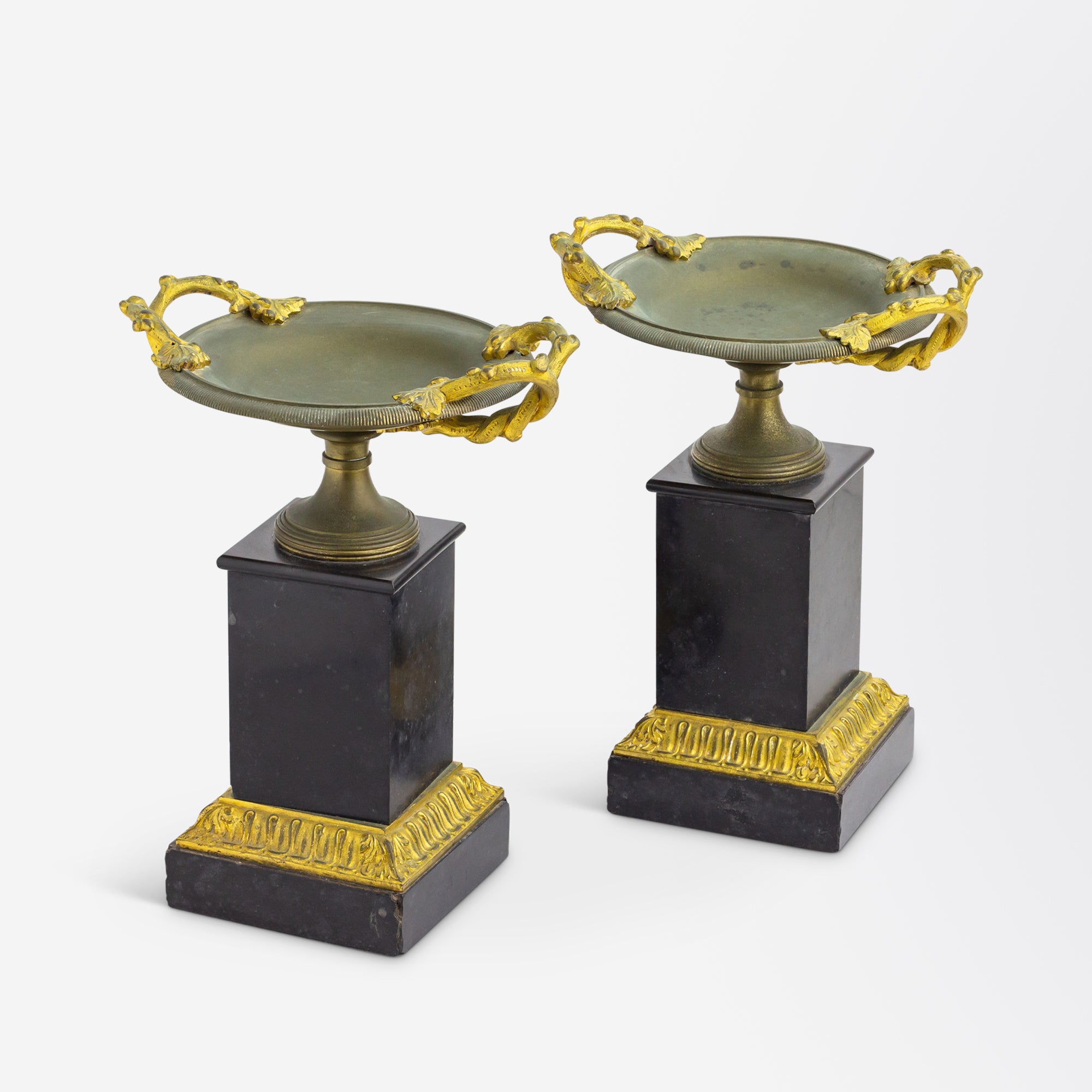 Pair of French, Bronze, Slate & Ormolu Tazza
