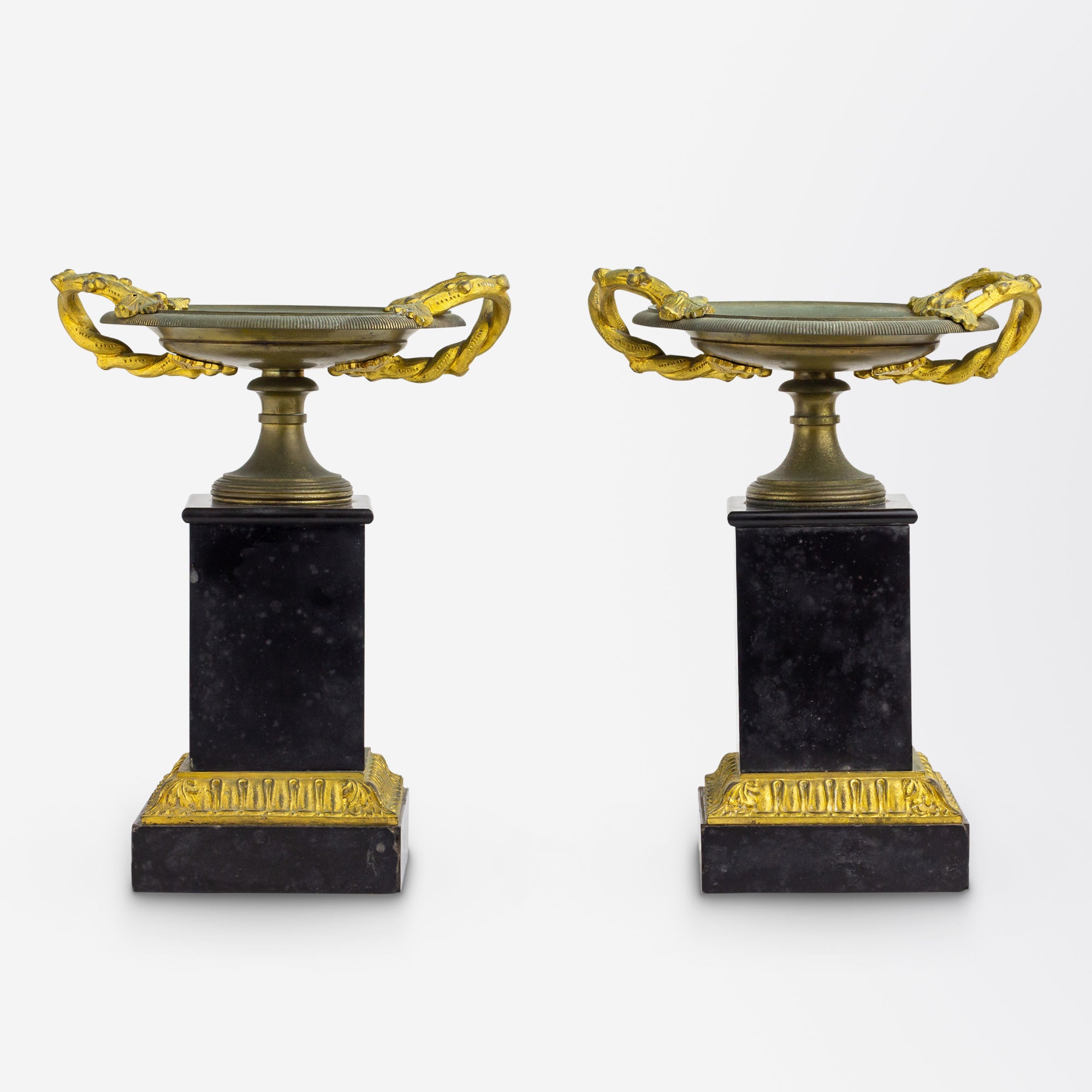 Pair of French, Bronze, Slate & Ormolu Tazza