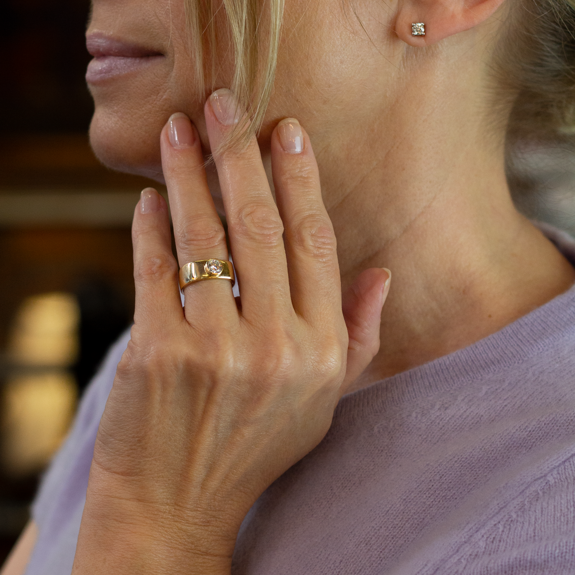 14kt Yellow Gold Square Shank Ring With Solitaire Diamond