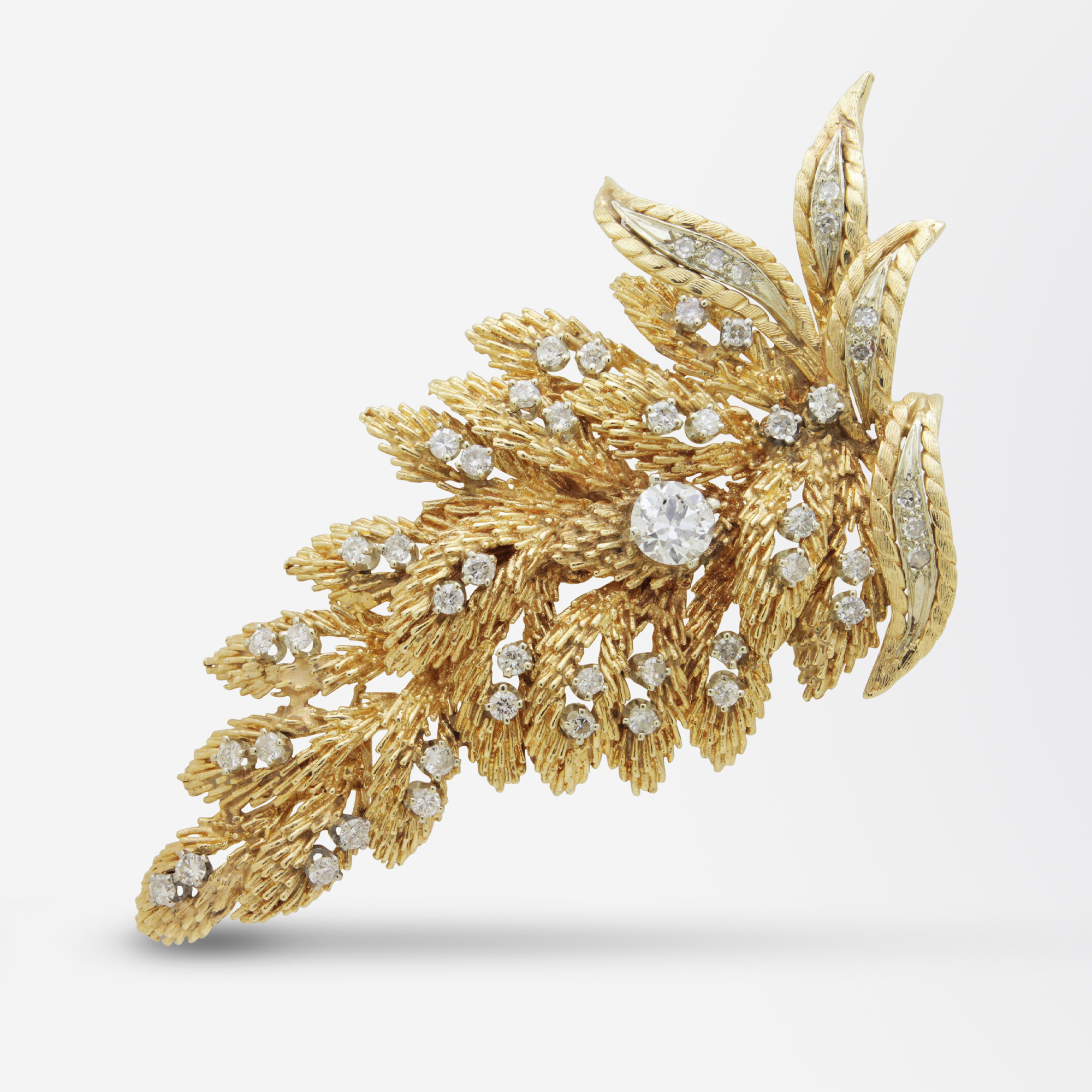 14kt Gold and Diamond Fern Brooch Pin
