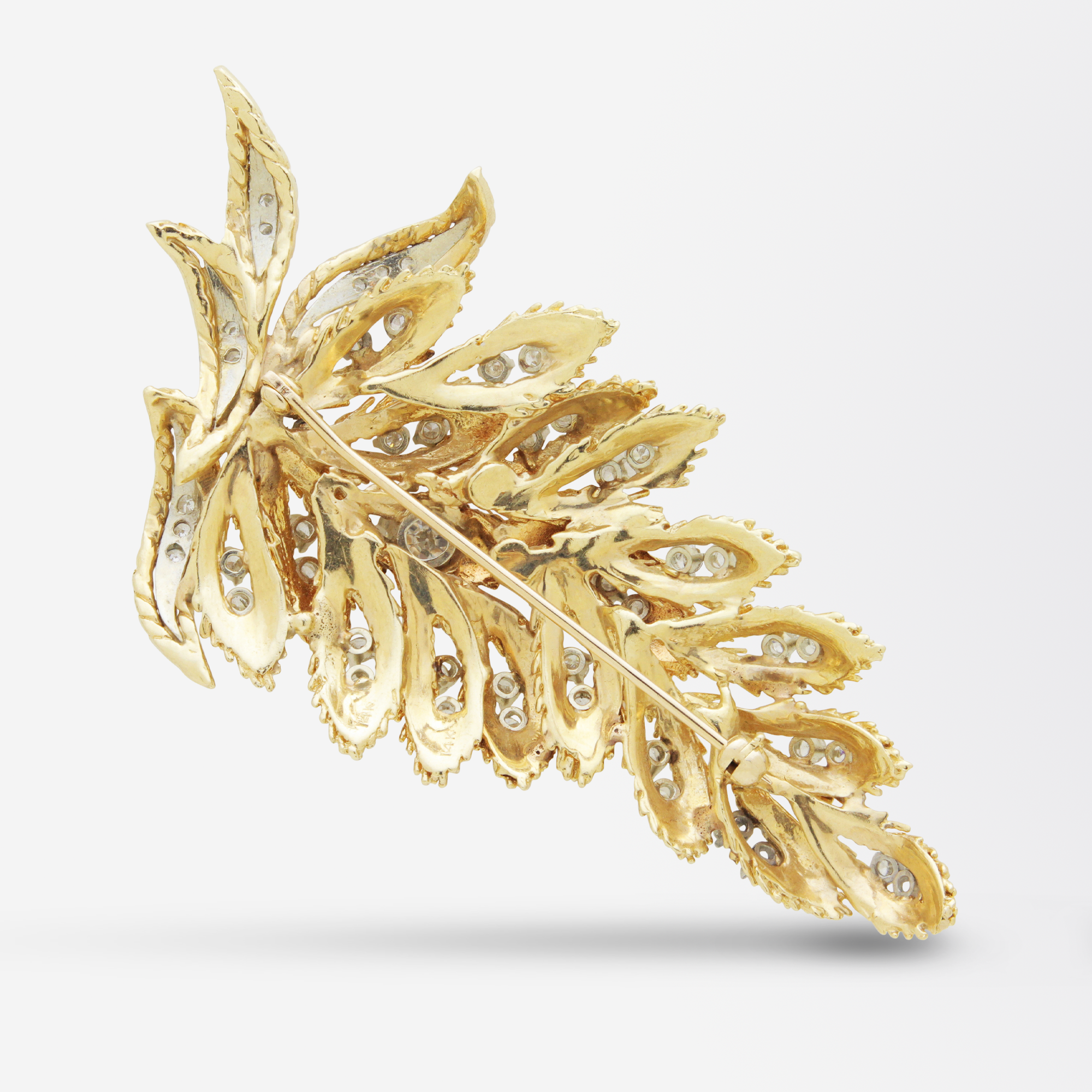 14kt Gold and Diamond Fern Brooch Pin The Antique Guild