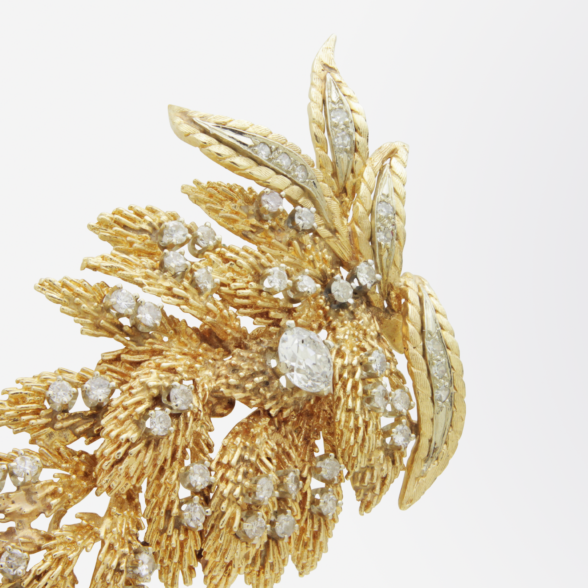 14kt Gold and Diamond Fern Brooch Pin