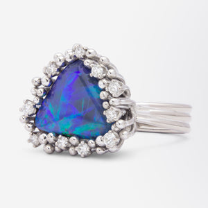 Grima Ring in 18kt White Gold With an Opal & Diamonds