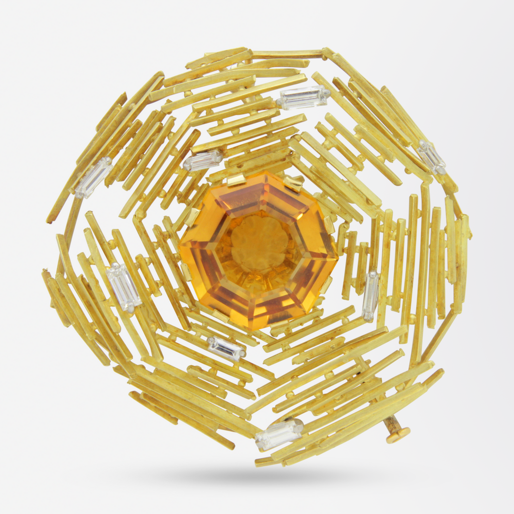 Andrew Grima 18kt Gold, Citrine and Diamond Brooch
