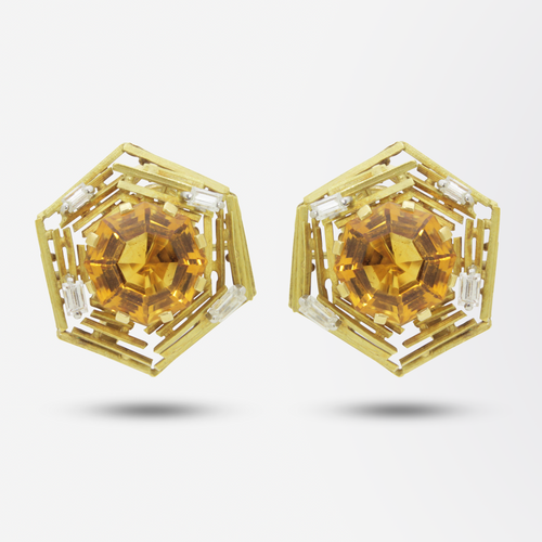Andrew Grima 18kt Gold, Citrine and Diamond Ear Clips