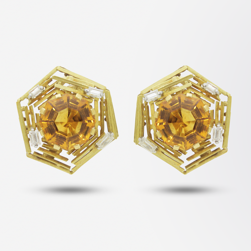 Andrew Grima 18kt Gold, Citrine and Diamond Ear Clips