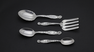 Sterling Silver Flatware Set by Whiting Mfg Company in the Heraldic Pattern