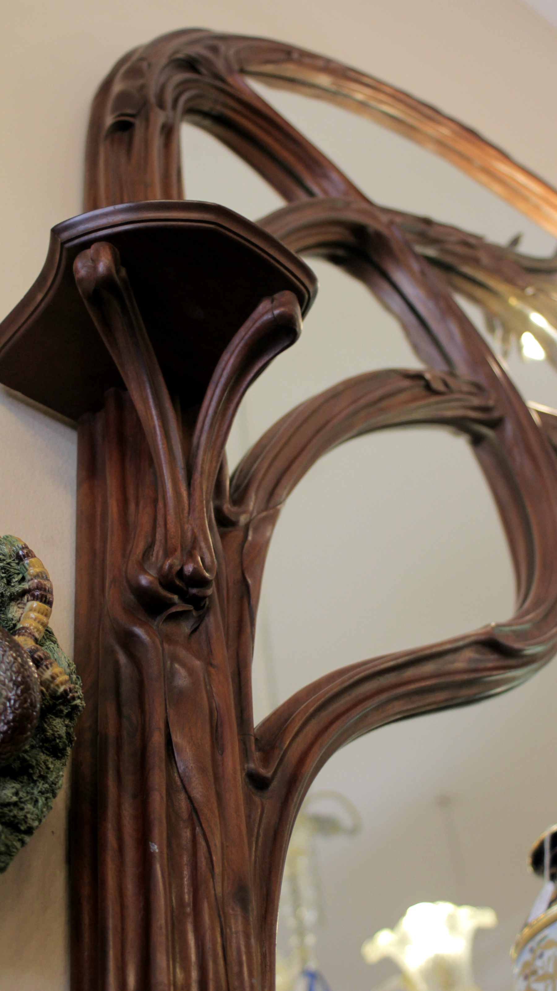 Art Nouveau Mahogany Illuminated Mirror - The Antique Guild