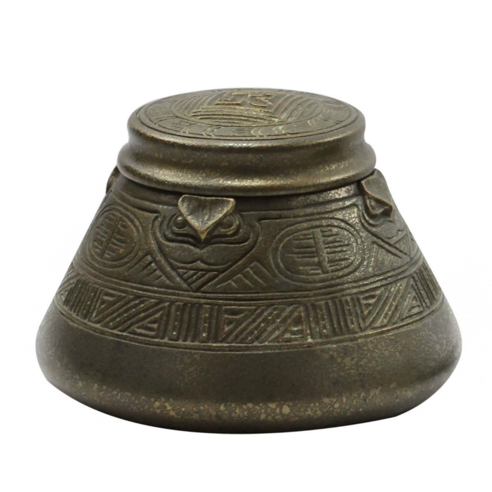 Tiffany Studios Bronze Inkwell and Pen Tray in The American Indian Pattern - The Antique Guild