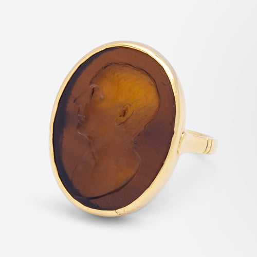 18kt Yellow Gold Ring With Brown Glass Intaglio by 'Hecker'