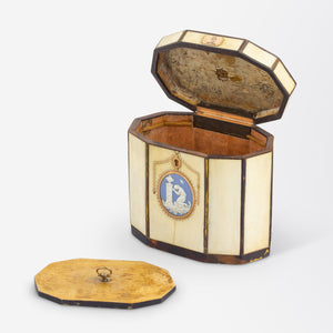 Ivory Veneered Tea Caddy with Wedgwood Medallion, Circa 1800