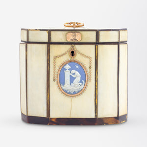 Ivory Veneered Tea Caddy with Wedgwood Medallion, Circa 1800