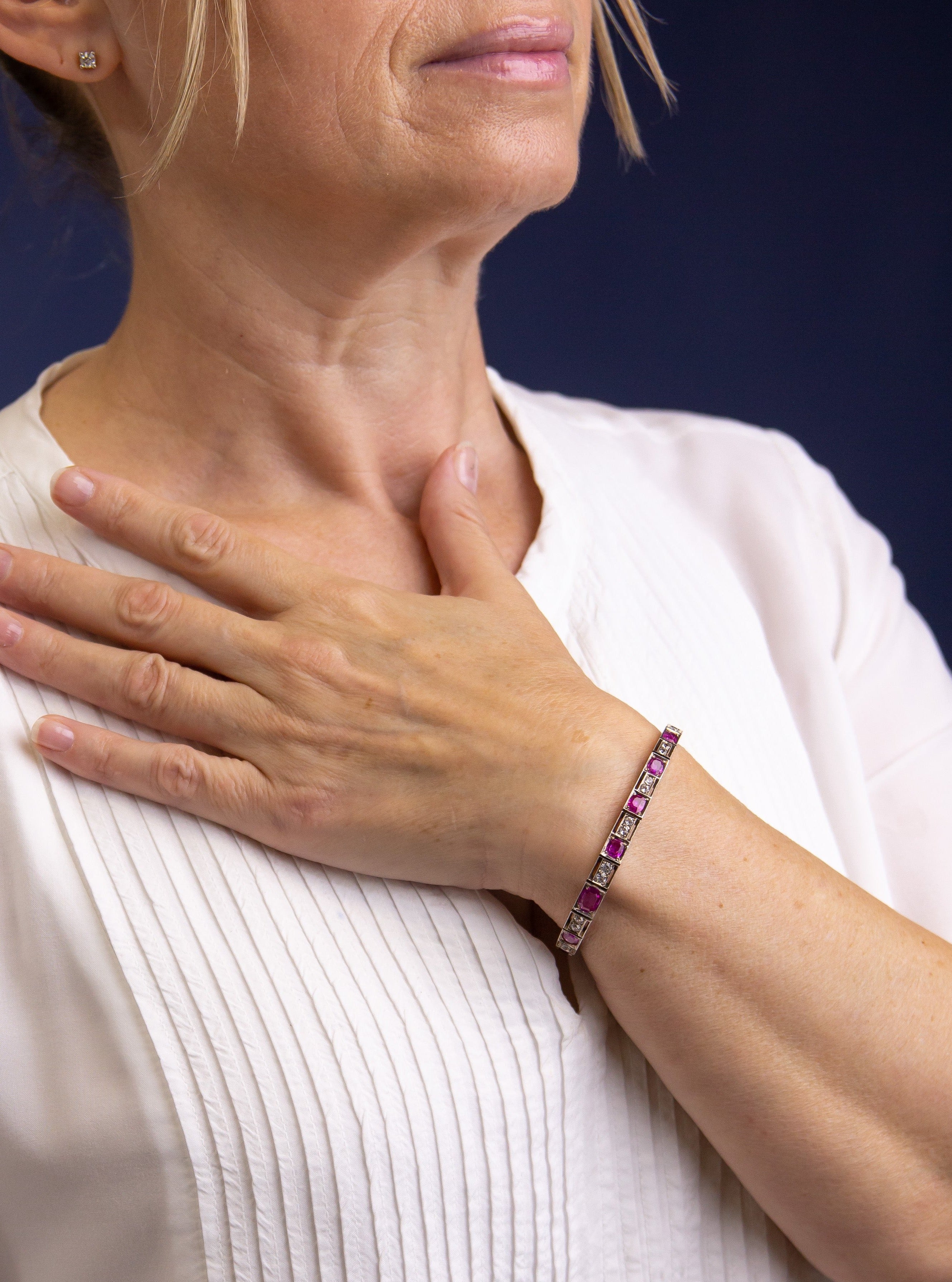 Art Deco, Burmese Ruby & White Sapphire Bracelet